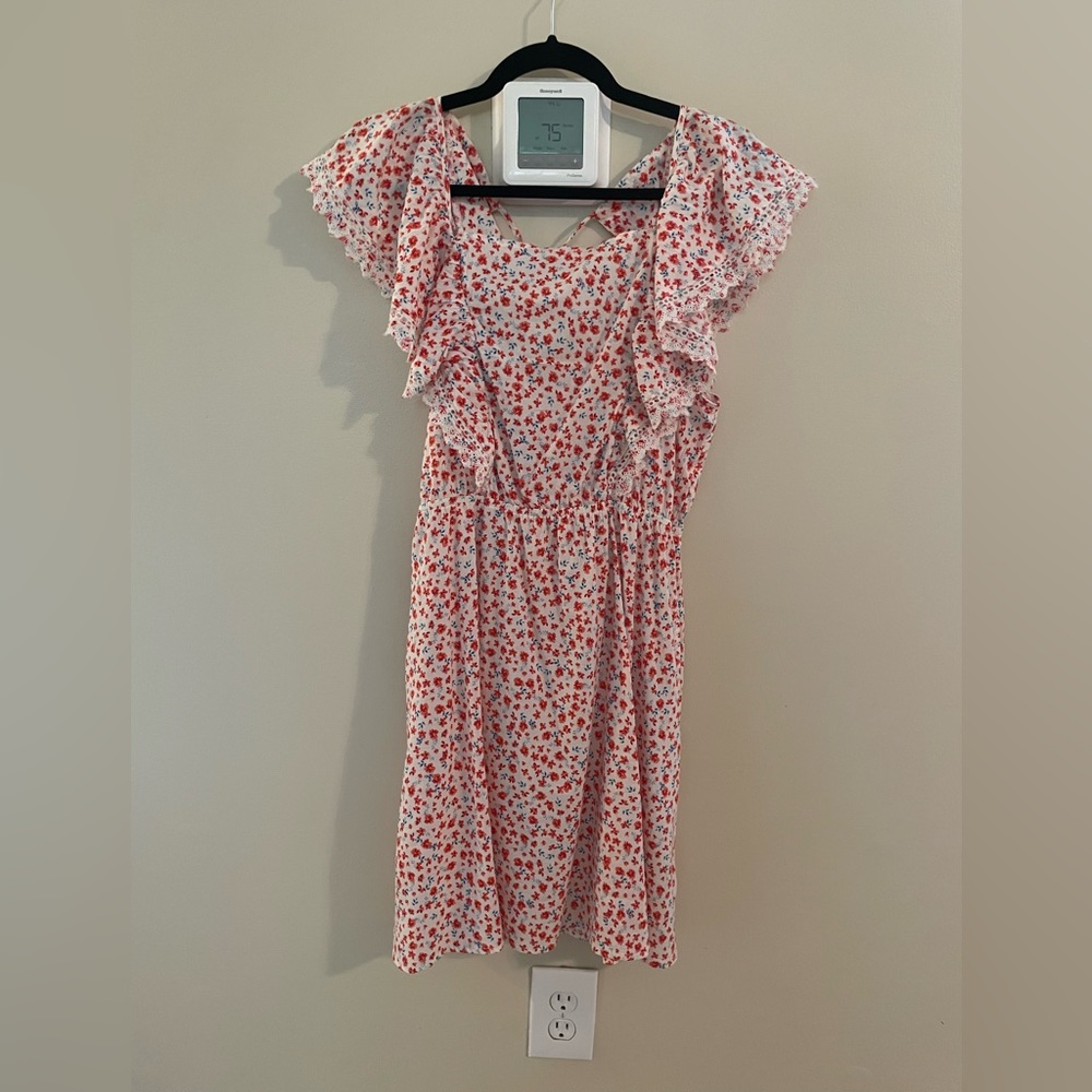 Old navy red white & blue floral summer short sleeve sun dress